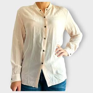 Longchamp 100% Silk Button Down Blouse Blush Long Sleeve Size 36 Small